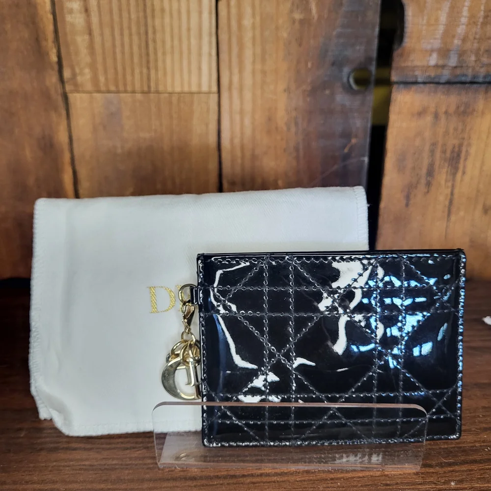 Christian Dior Card Case Black Patent Leather Dior Card Holder